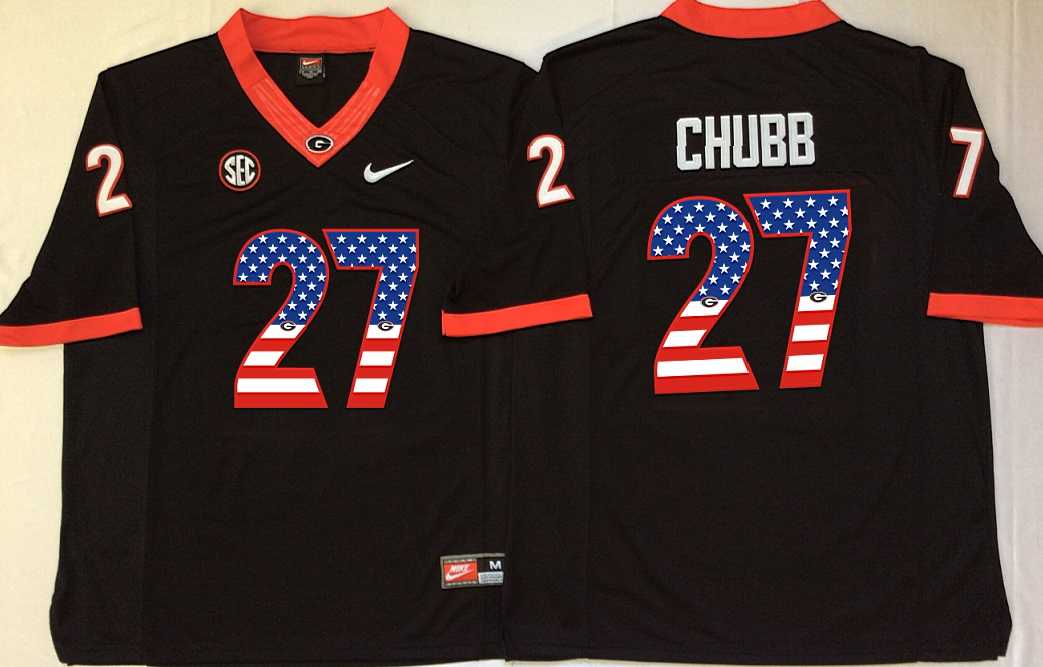 Georgia Bulldogs #27 Nick Chubb Black USA Flag College Stitched Jersey